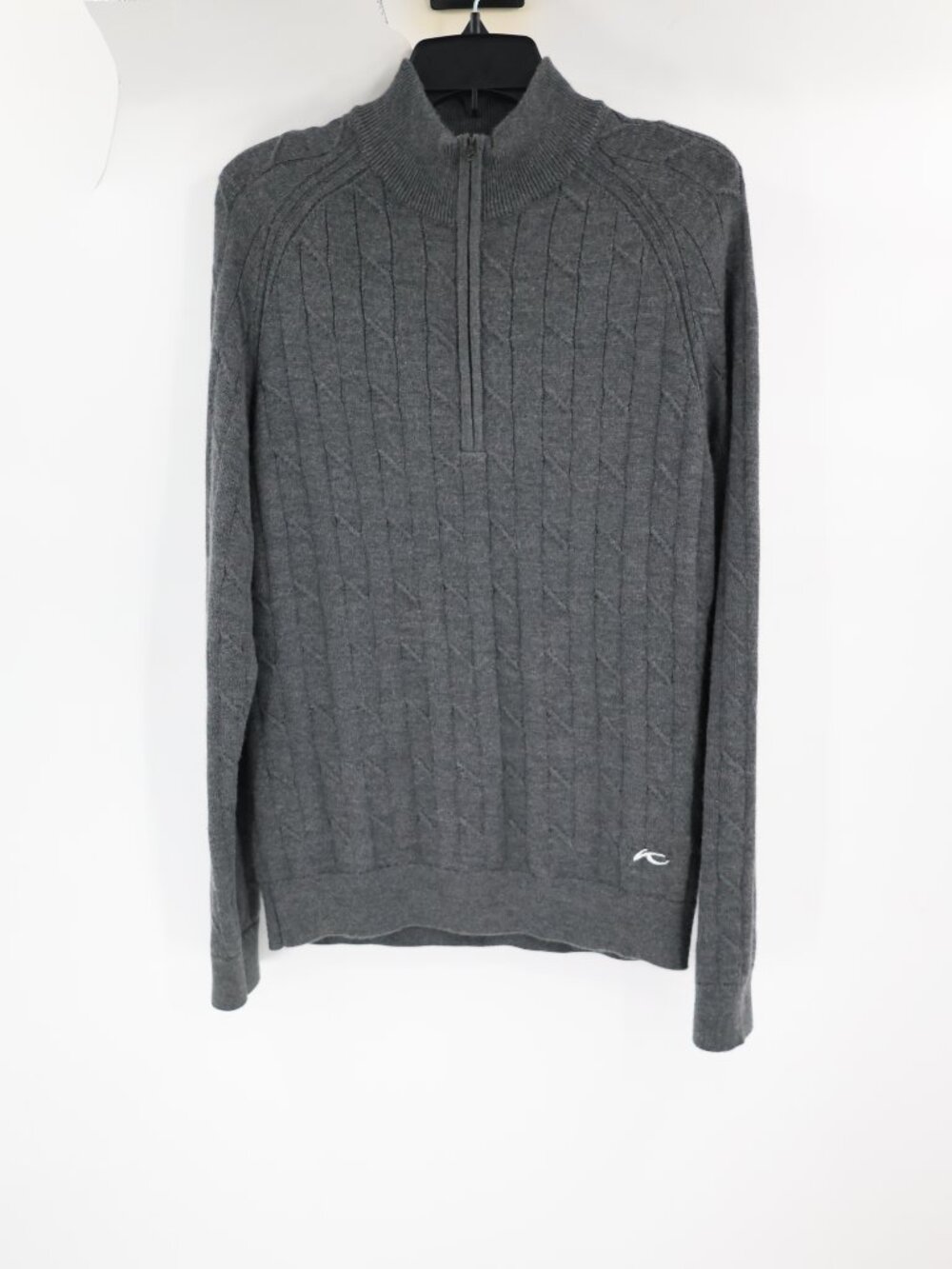 Kjus sweater Mens medium gray Cable Knit Cashmere Blend Luxe Half Zip pullover